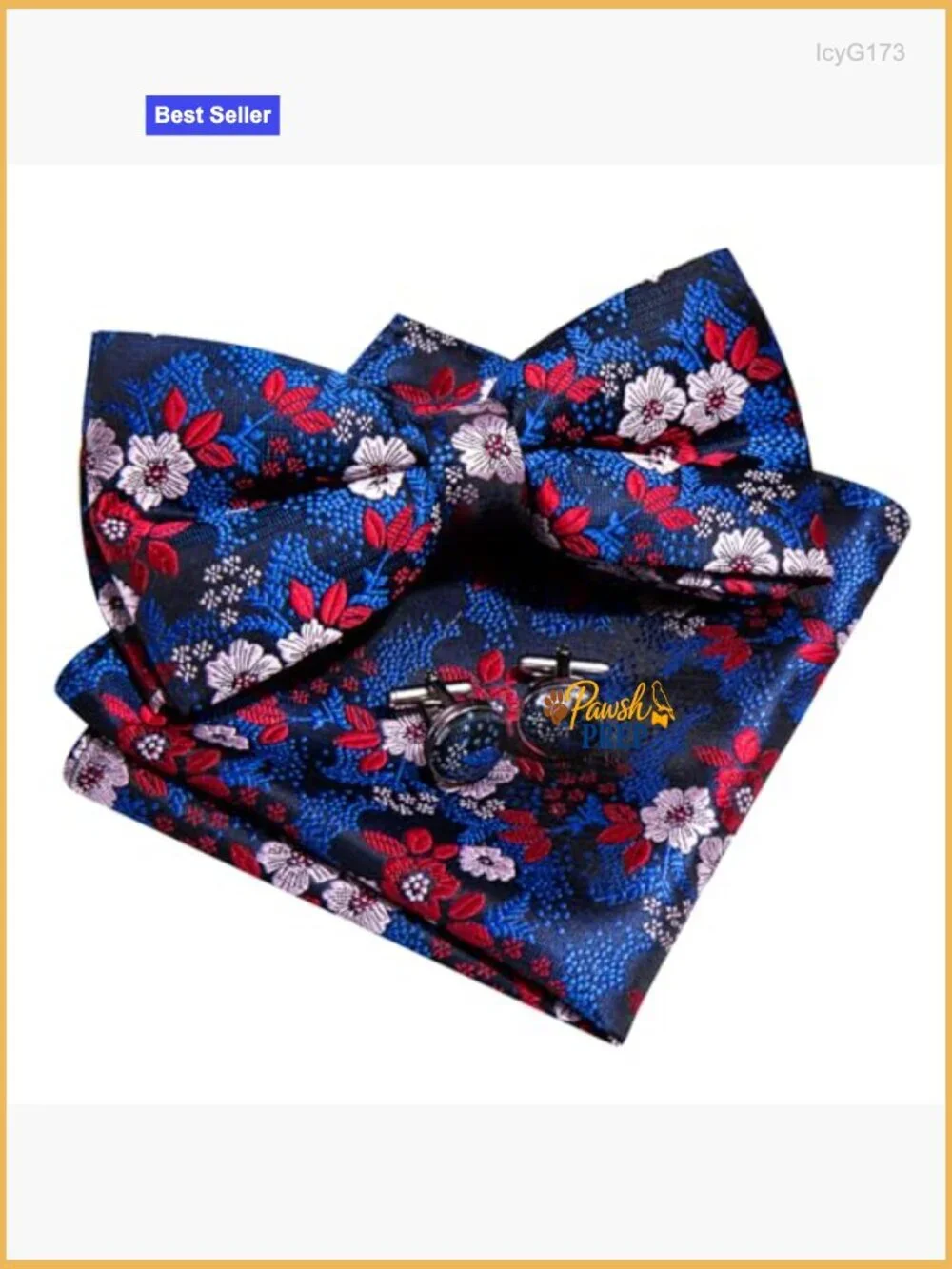 Silk Blend Pre-Tied Bow Tie Set with Pocket Square and Cufflinks for Formal